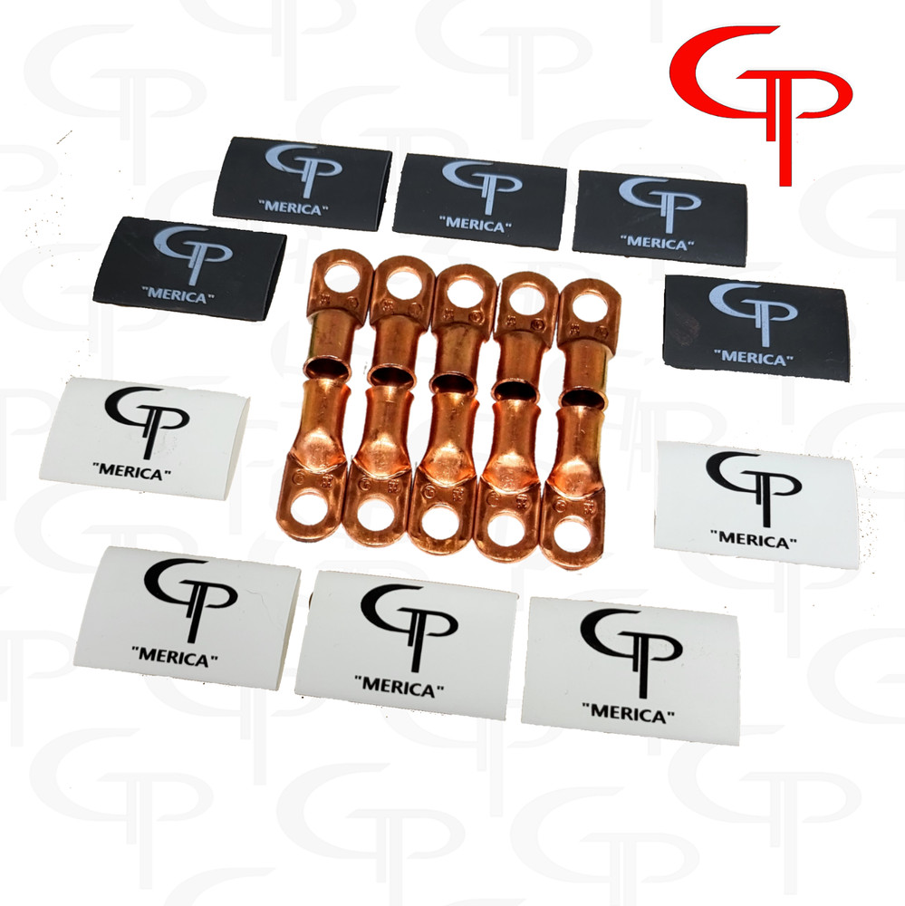 (10) 1/0 AWG Gauge Copper Lugs w/ WHITE & BLACK Heat Shrink Ring Terminals wire