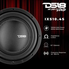 DS18 IXS10.4S Shallow Car Subwoofer 10″ 1000W MAX 500W RMS, Single VC 4 Ohms