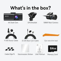 REDTIGER Dash Camera Front and Rear 4K Dash Cam Built-In WiFi & GPS Parking Mode
