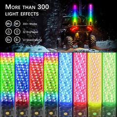2x 1~3FT Thick LED Whip Spiral Chasing RGB Fat Whip Light For Can Am Polaris RZR