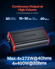 4-Ch Class D Car Amp — 400W x4 @ 2Ω, Bridge Mode, 90dB SNR, Aluminum Body