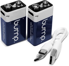 Bump 2 Pack 9 Volt Lithium Ion Rechargeable Batteries 650mAh USB-C Type Cable