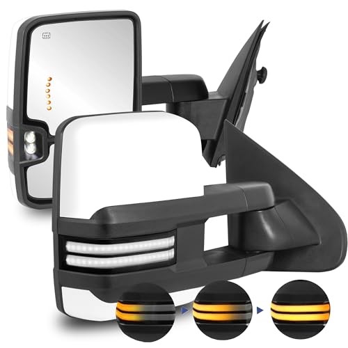 2PCS Towing Mirrors Power Heated Compatible for 1999-2002 Chevy Painted White