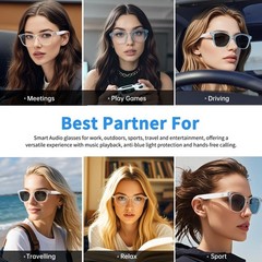 Smart Glasses for Women Men, Bluetooth Audio Glasses with Color-Changing Lenses,