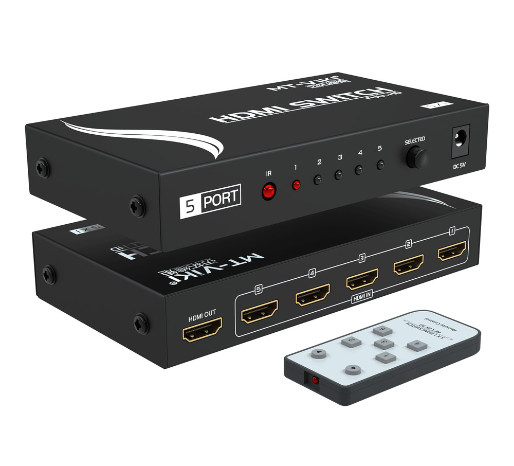 MT-VIKI 5 Port HDMI Switch 4K 30HZ 5×1 Switcher with Wireless IR Remote for 3D