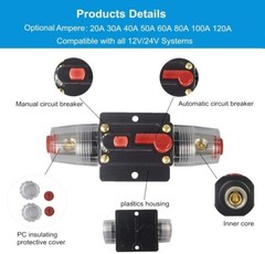 CAR STEREO AUDIO 12V CIRCUIT BREAKER FUSE IN-LINE FITS 4 8 GAUGE WIRE 40 AMP US
