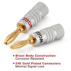 WGGE WG-009 Banana Plugs Audio Jack Connector, 24K Gold Dual Screw Lock Speaker