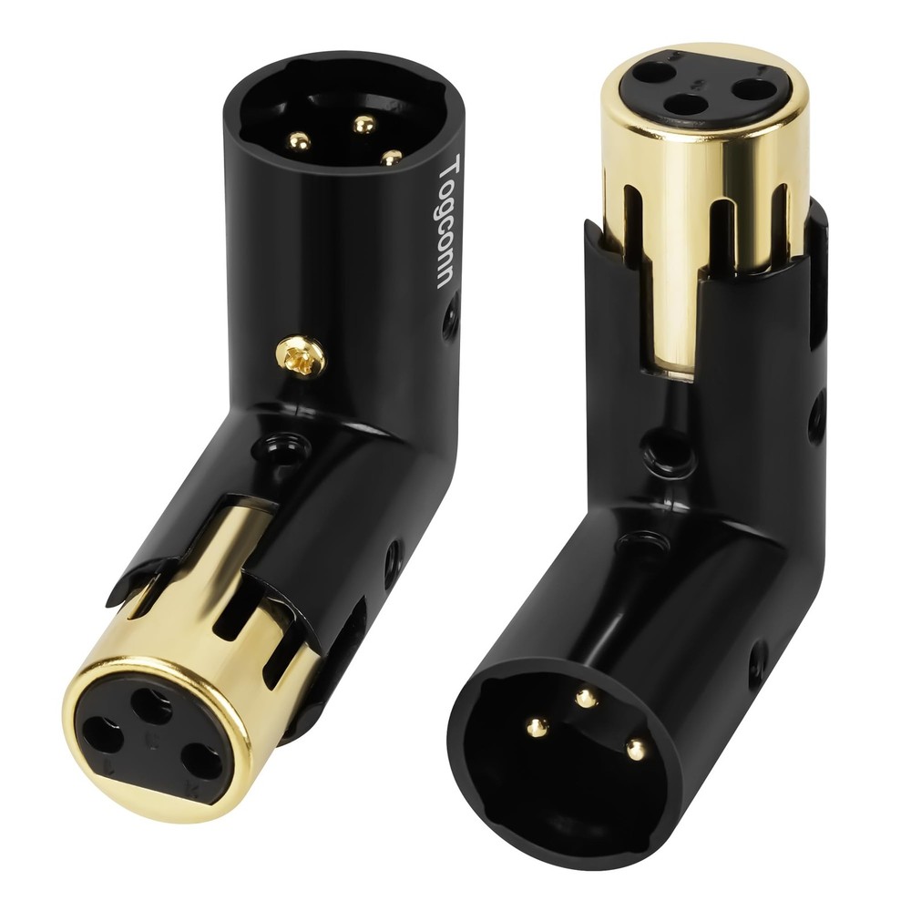 Togconn Adjustable 3-PIN Right Angle XLR Adapter 2 Pack, 90 Degree Black