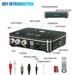 NFC Bluetooth 5.0 Transmitter Receiver Wireless 3.5mm AUX to 2RCA Audio Adapter