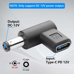 2PCS USB C Female to DC Male 5.5 x 2.1 mm Adapter 90 Degree Angled USB C to D…