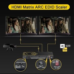 HDMI Matrix 4 in 2 Out 4K 60Hz 4:4:4 ARC HDR D-olby Vision Atmos SPDIF HDCP2.2