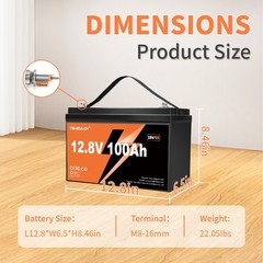 12V 100Ah LiFePO4 Lithium Battery BMS Deep Cycle For RVs Backup Power Off-grid