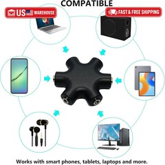 5-Jack Audio Headphone Splitter 5 Way for 3.5mm Devices Multi Earphone Splitter