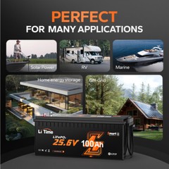 Litime 24V 100Ah Bluetooth 5.0 Low Temp LiFePO4 Lithium Battery For Solar Marine