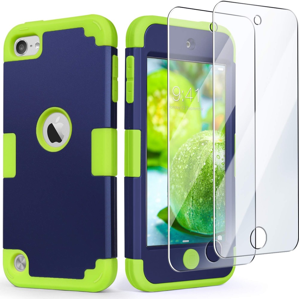 IDweel for iPod Touch Case with 2 Screen Protectors, 3 in 1 Navy Blue + Green