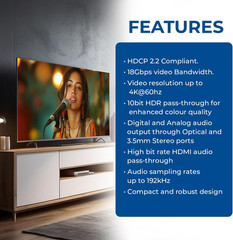 4K 60Hz 18G HDMI 2.0 Audio Converter Extractor – SPDIF + 3.5Mm Output