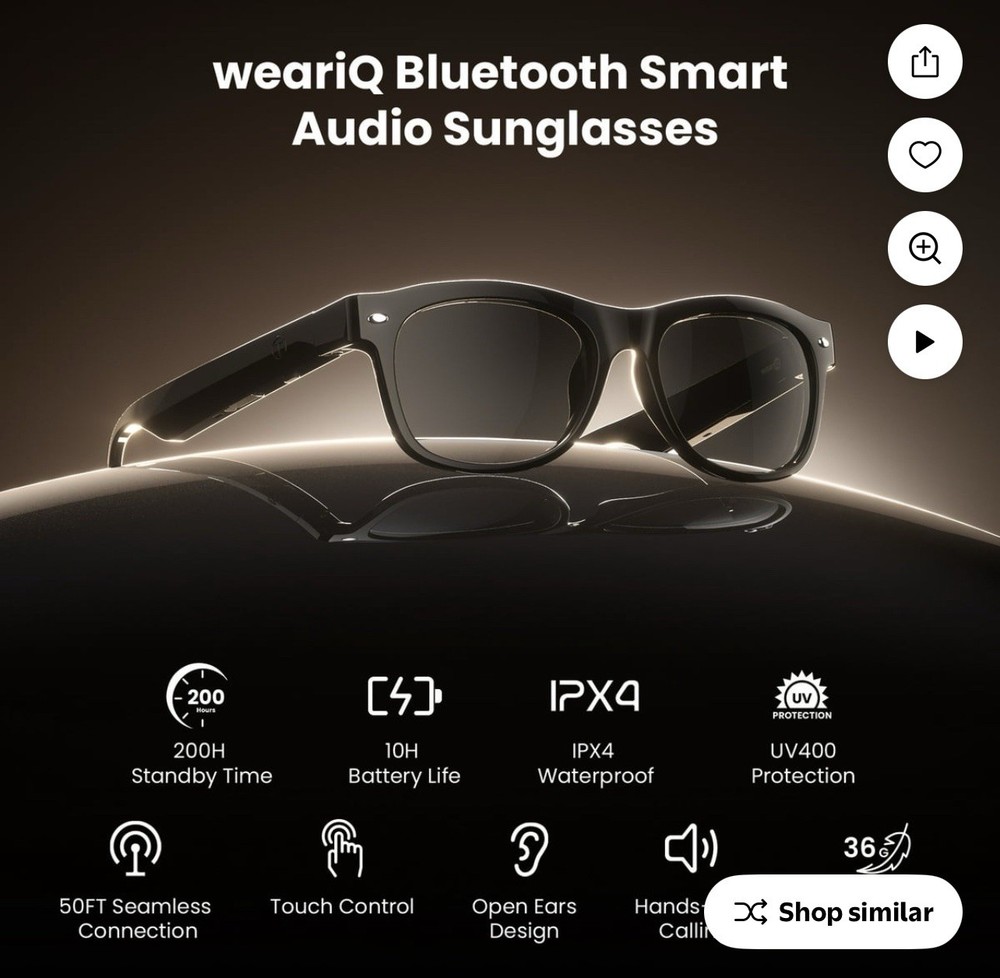 Wear IQ Smart Glasses Wireless Phone & Music Play Touch Control UV400