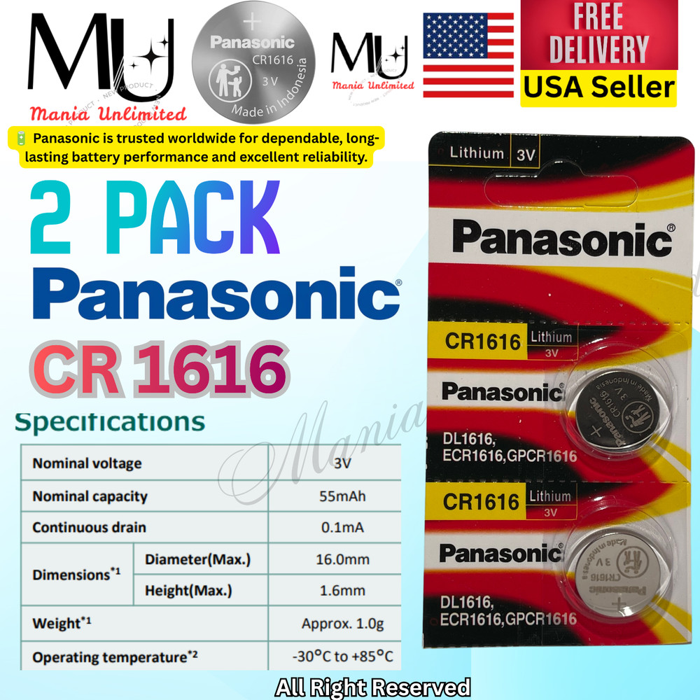 2 X PACK PANASONIC FRESH STOCK CR1616 LITHIUM 3V BATTERY EXP2034+ FREE SHIP