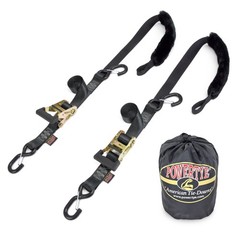 1.5in x 7ft Ratchet Straps Rubber Handle Soft-Tye w/ Heavy Duty Latch Hooks Pair