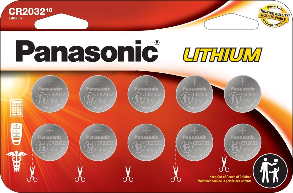 Panasonic CR2032 3.0 Volt Long Lasting Lithium Coin Cell 1 Count (Pack of 10)