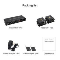 HDMI Extender Splitter up to 165Ft 1 in 4 Out over Cat5E or 6 or 7 Repeater Balu