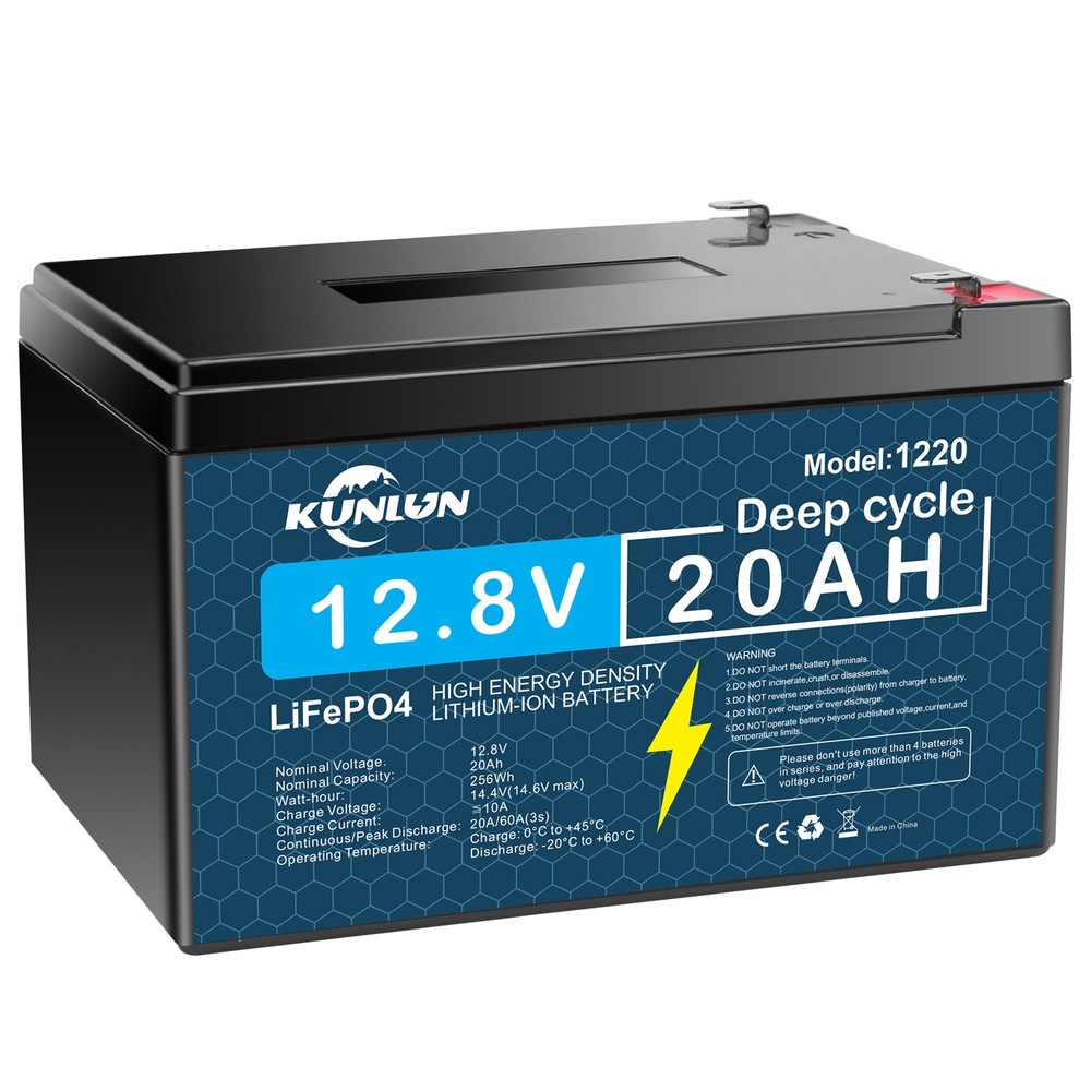 KUNLUN 12V 20Ah LiFePO4 Lithium Iron Battery Deep Cycle Rechargeable Battery