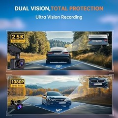 2.5K Dual Dash Cam Front & Rear, 2560P Mini Car Camera, Night Vision, G-Sensor,