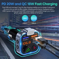 Bluetooth 5.0 Car Wireless FM Transmitter Adapter 2USB PD Charger AUX Hands-Free
