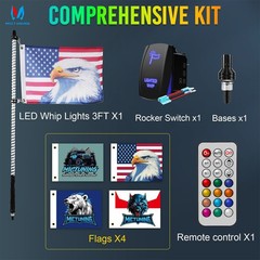 3FT/4FT LED Whip Lights COB Chips RGB Chasing Spiral Antenna for Can-Am ATV UTV
