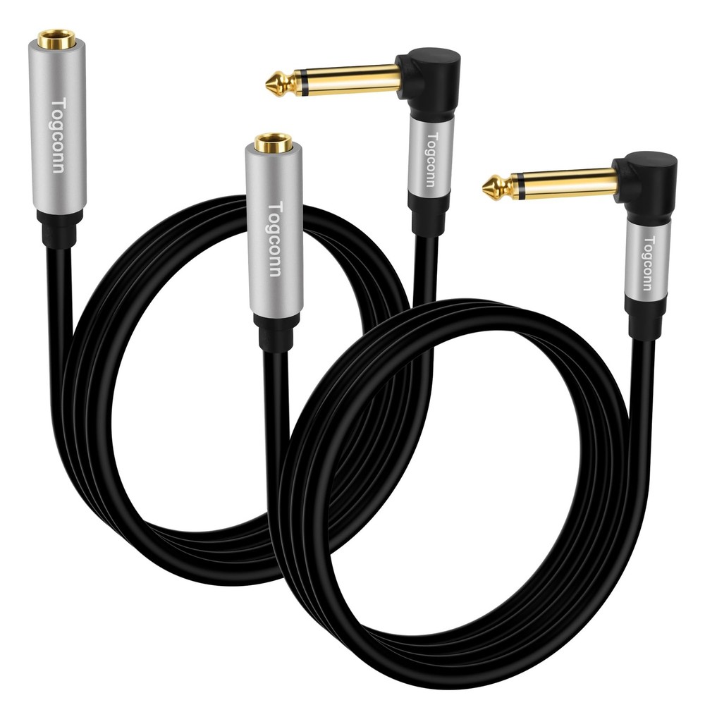 Togconn 0.6 Feet Right Angle 1/4 inch TS Extension Cable 2-Pack, 6.35mm 1/4″ …