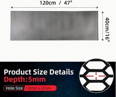 47″x16″ ABS Plastic Universal Car Grill Mesh, 10x10mm Honeycomb Black ABS