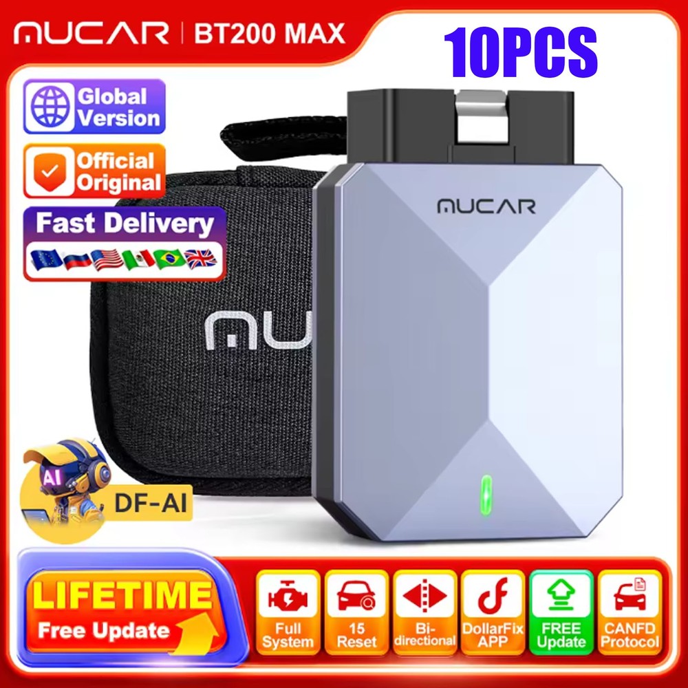 10PCS MUCAR BT200 MAX OBD2 Scanner AI Diagnostic Tool All Software Free Auto Vin