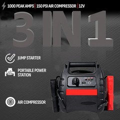 3-in-1 Portable Power Station and 1000 Peak Amp Jump Starter,Fits US 12V Cars
