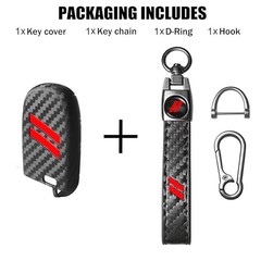 Key Fob Cover with Keychain for Dodge Charger Durango Carbon Fiber Red Trim