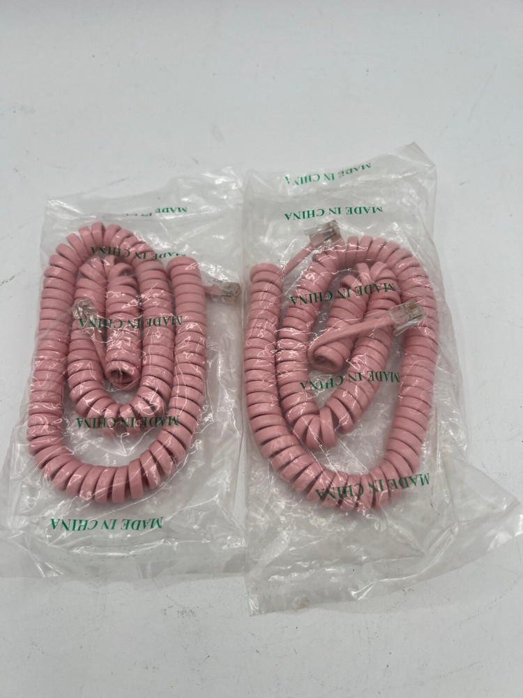 Lot of 2 NEW Pink Modular Telephone Handset Cords – 18 Inches Unstretched