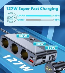 7in1 Cigarette Lighter Splitter,12V/24V Car Charger Adapter Independent Switches