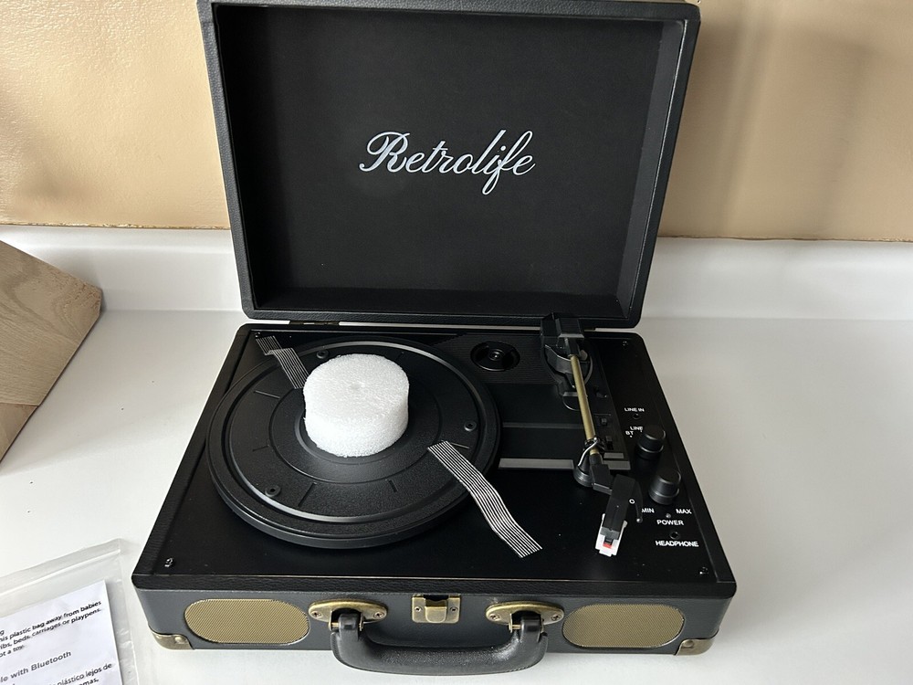 Brand New Black and Gold Retrolife Suitcase Player