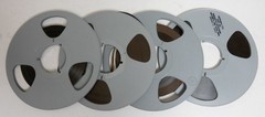 Lot of 4 Grey 10 1/2in Polyline Plastic reels for 1/4in tape + free used tape