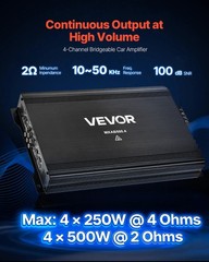 VEVOR Car Audio Amplifier Car Amplifier 4-Channel Class AB Max. 4x250W at 4 Ohms