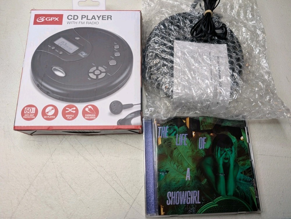 GPX Portable CD Player FM Radio PC332B + Taylor Swift Life Of A Showgirl TESTED