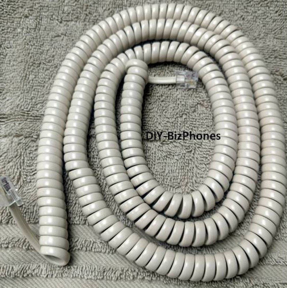 Ivory Long Handset Cord Vintage Wall Phone Coil Curly 2554IV Cablesys 4P4C 25Ft
