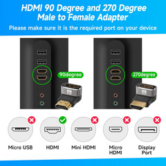 8K 90 Degree HDMI 2.1 Adapter 2 Pack, (Up and Down) Right Angle HDMI Male to Fem