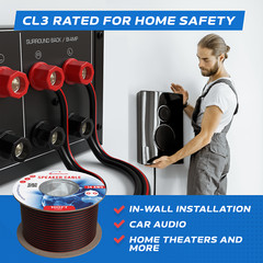 250FT Speaker Cable 16AWG 16/2 Bulk CL3 In-Wall Car Audio Home Theater Wire