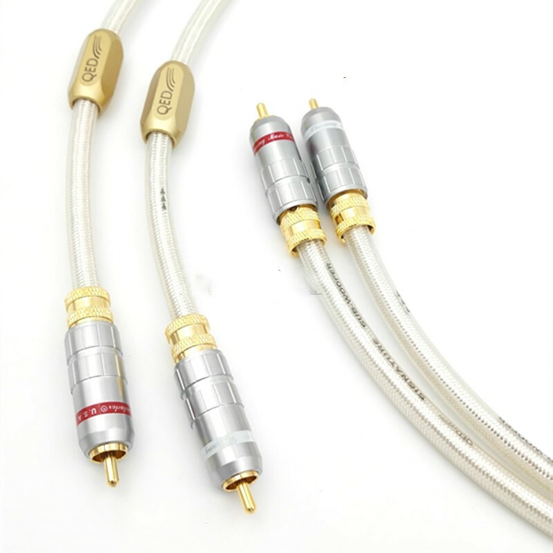 Pair QED 6N OCC Silver-plated HiFi RCA Cable Subwoofer Audio Line Signature Cord