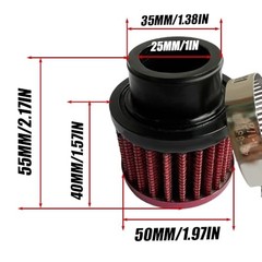 25mm 1″ Air Intake Filter – Cold Air Filter with Adjustable Clamp – Auto