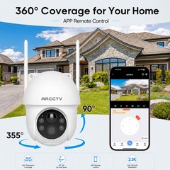 ARCCTV 4MP WiFi6 Wireless Outdoor Security Camera Solar Battery Powered PTZ Cam