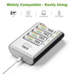 EBL AAA AA NiMH Rechargeable Batteries 1100mAh/2800mAh 1.2V + 4 Slot Charger Lot