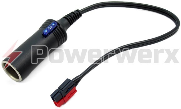 Powerwerx Cigarette Lighter Socket with Internal 15A ATC Fuse and Powerpole Ends