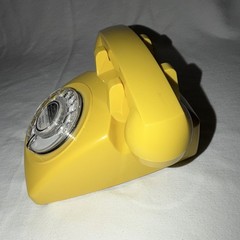 Retro Yellow Corded Rotary Dial Telephone, 1-Line, Redial Feature