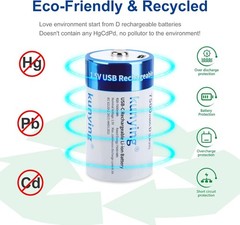 High-Drain 8 Pack Rechargeable D Batteries – 7500mWh Power with Safety Features